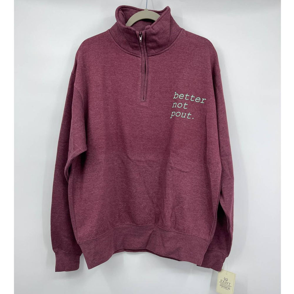 Exist Mens Heather Burgundy Purple Long Sleeve 1/4 Zip Pullover Sweatshirt NEW